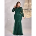 thumbnail image 3 of AURA Plus Size Evening Dress Long Sleeve Slim Fit Fishtail Party Gown Round Neck Zipper Women 0XL–4XL, 3 of 7