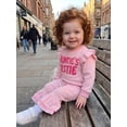 thumbnail image 6 of RUINIXCW Auntie's Bestie Toddler Baby Girl Spring Fall Winter Outfit Newborn Infant Girl Clothes Waffle Stripe Long Sleeve Sweatshirt Flare Pants Set, 6 of 10