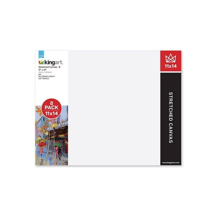 KINGART Stretched White Canvas 11" x 14", 100% Cotton, Gesso-Primed, 8-Pack