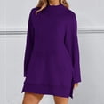 thumbnail image 2 of ManxiVoo Oversized Split Hem Sweatshirt for Women Long Sleeve Crewneck Drop Shoulder Loungewear Streetwear Casual Top for Autumn and Winter S Size Dark Purple, 2 of 6
