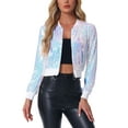 thumbnail image 1 of Chaqueta bomber corta con cremallera de lentejuelas para mujer INSPIRE CHIC, de manga larga, talla XL, color rosa claro, 1 of 1