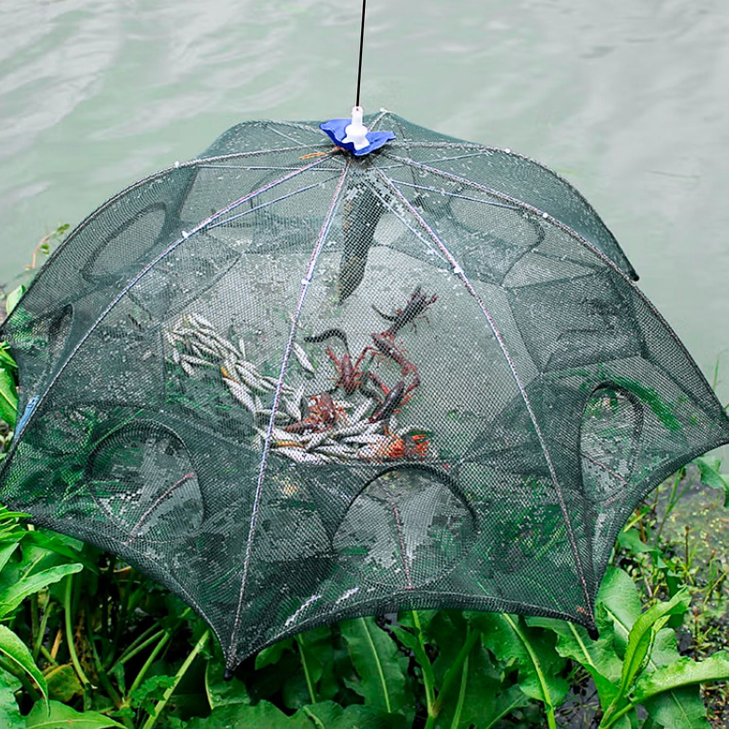 Fishing Bait Foldable Net, iMounTEK Crab Shrimp Crawfish Trap Cast Net with  8 Entrances, 37.4x37.4x15.7in 