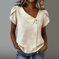 thumbnail image 2 of 100% Cotton Blouses for Women V-Neck Button Short Sleeve Shirts Solid Color Pullover Casual Plus Size Summer Tops,Size S-2XL, 2 of 5