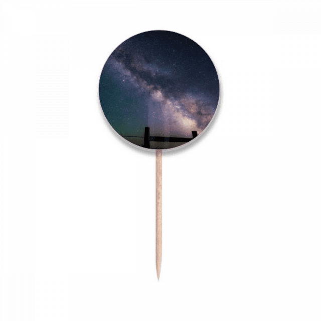 Purple Dark Stars Galaxy Art Deco Fashion Toothpick Flags Round Labels Party Decoration