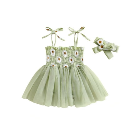

Wassery Infant Baby Girls Sling Dress 3M 6M 12M 18M 24M Newborn Girls Summer Outfits Sleeveless Daisy Print Tulle Princess Clothes with Headband