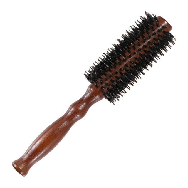 Unique Bargains Nylon Poils Ronds Friser Cheveux Sergé Peigne avec Poignée en Bois pour Cheveux Séchage Coiffage Brun L Taille 14 Rangée