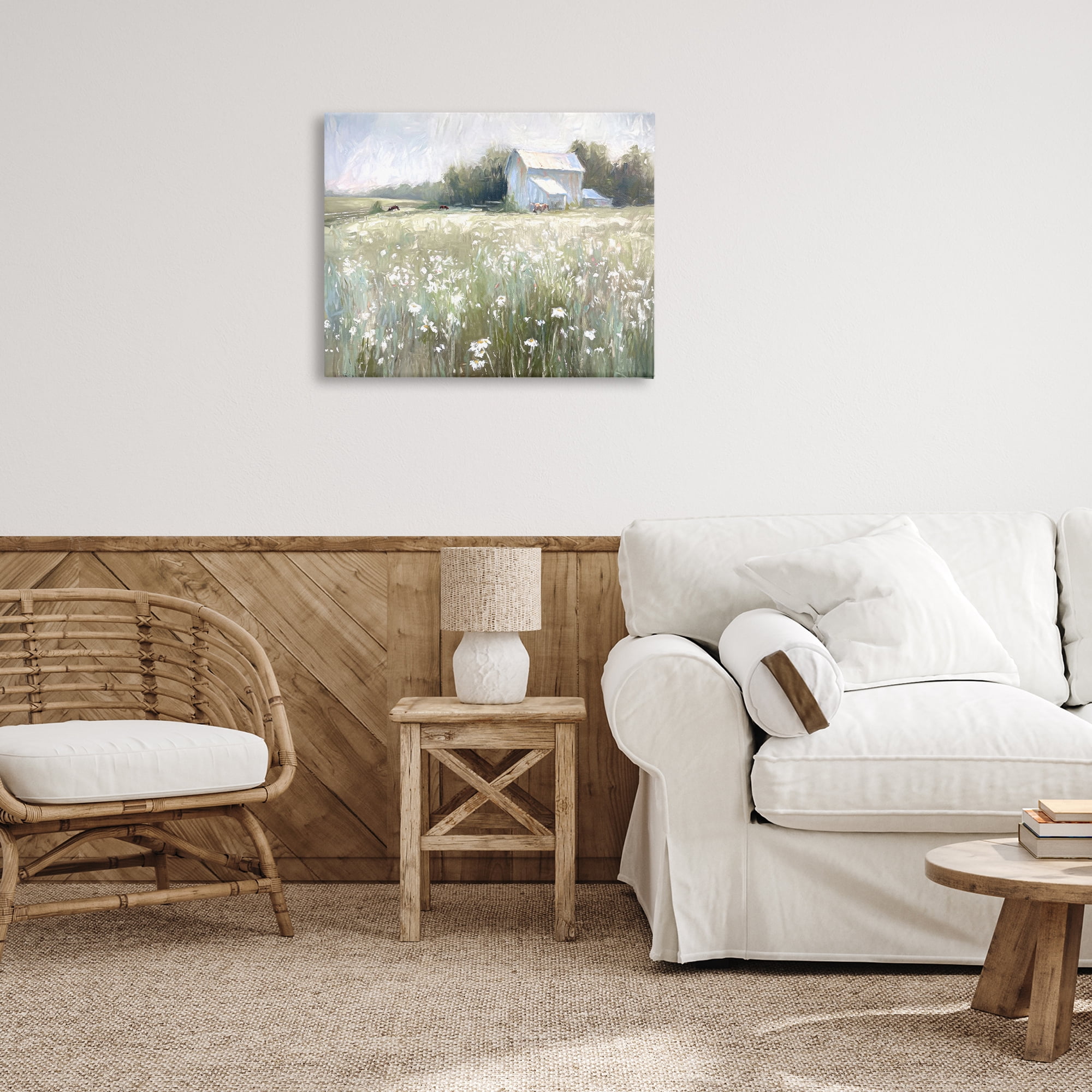 Stupell Industries Peaceful Pasture Meadow Landscape Painting Gallery Wrapped Canvas Art Print Wall Art, 30 x 24