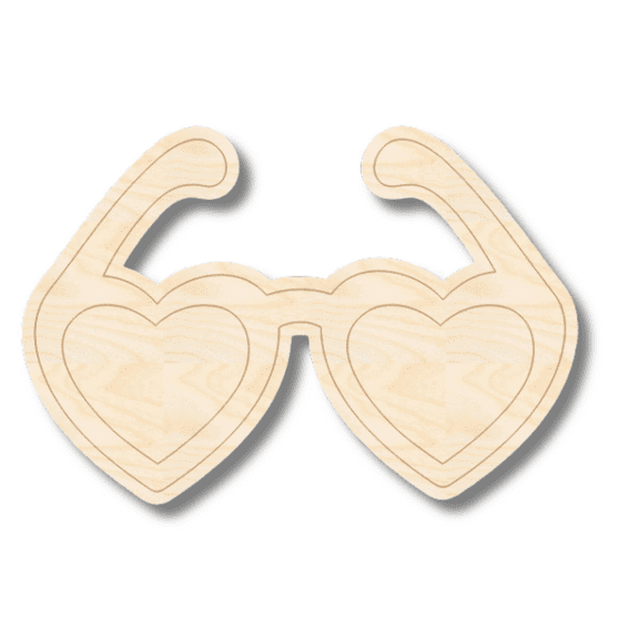 Unfinished Wood Etched Heart Glasses Shape 16" / 1/8"