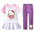 thumbnail image 3 of Hello Kitty Girl Hit Color falda de hoja de loto de manga corta pantalones casuales sólidos conjunto de dos piezas bebé nueva moda traje culotte de algodón, 3 of 5