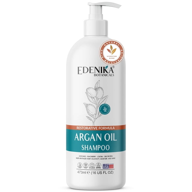 Edenika Botanicals Champú de aceite de argán marroquí con biotina | Repara el cabello seco y dañado tratado, profundamente hidratante y nutritivo, sin parabenos ni sulfatos, hombres y mujeres (16 fl o