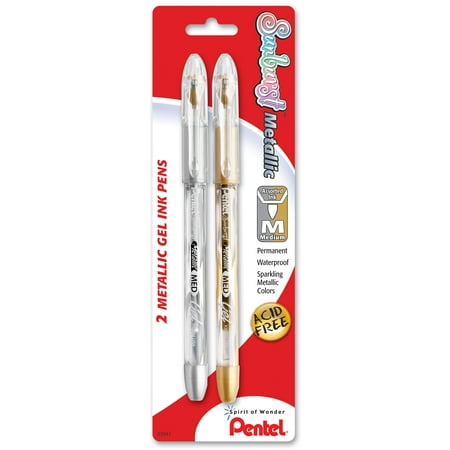 Dixon Permanent Pen - Sunburst Metallic Gel Pen, Medium Line, Permanent Gold & Silver Ink, 2 Count