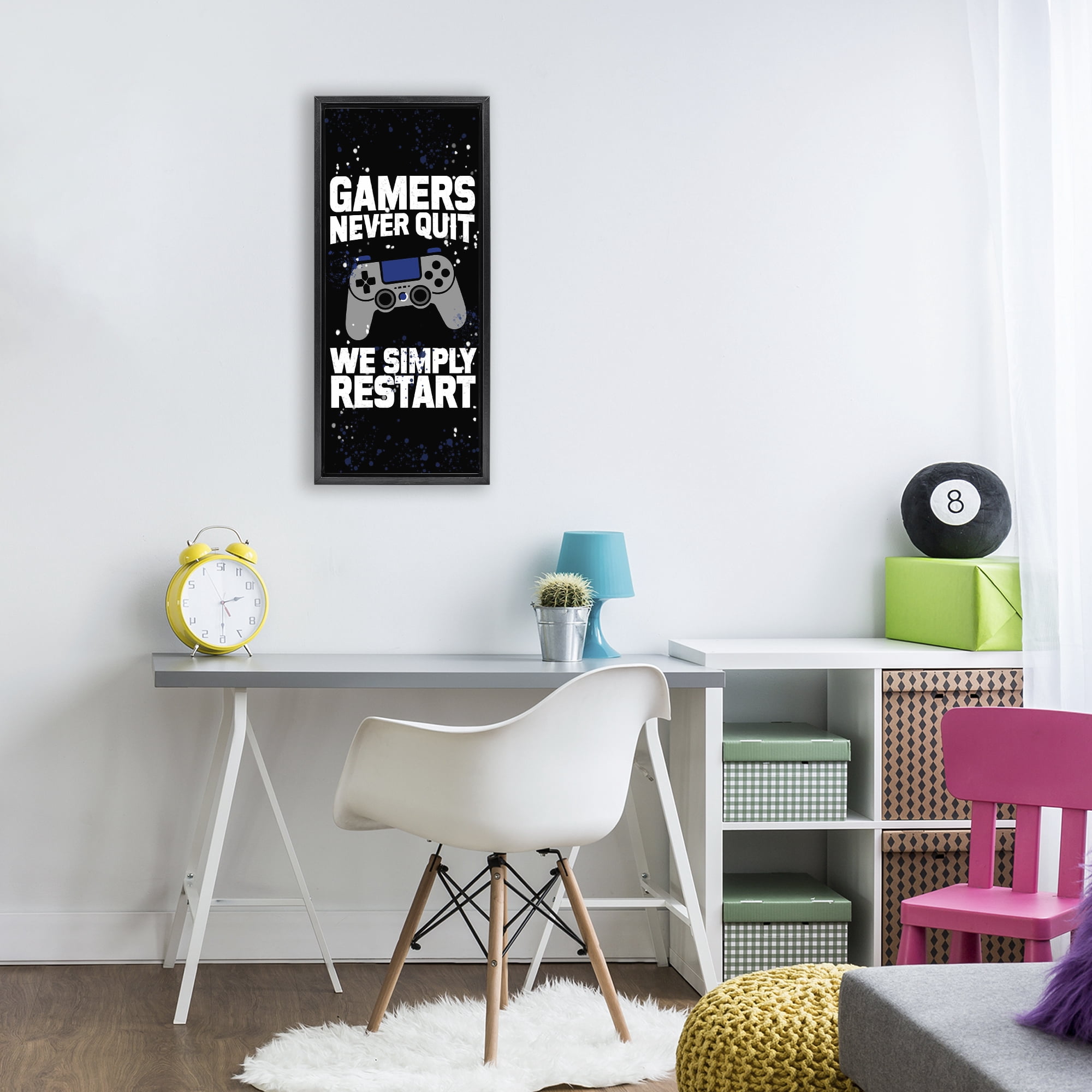 Stupell Industries Never Quit Simply Restart Black Framed Floater Canvas Wall Art, design by Kim Allen