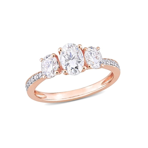 1.80 Carat (Ctw) Lab-Created Three-Stone Oval Moissanite Engagement Ring in 10K Rose Gold for Women