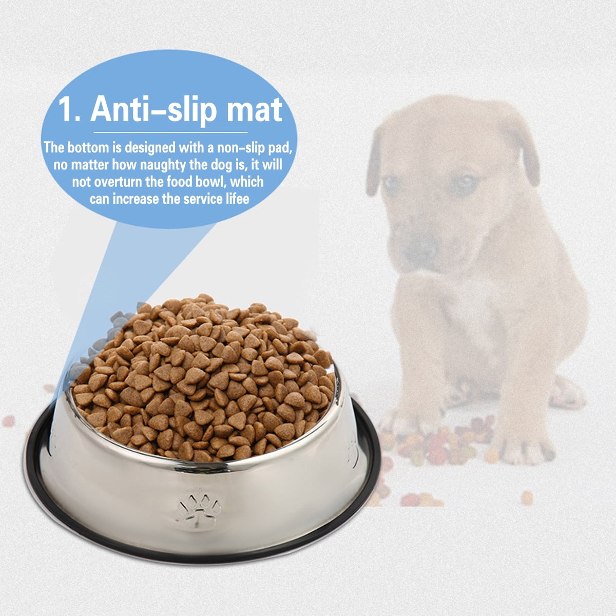 Stainless Steel Dog Bowl with Rubber Base for Food and Water, Pet Food Container, Perfect Dog Bowls Choice for Small/Medium/Large Dogs or Cats (2 Pack,18 cm)