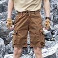 thumbnail image 4 of Men's 100% Cotton Cargo Shorts Workwear Multi Pocket Shorts Elastic Belt Relaxed Fit Casual Summer Hiking Shorts Big and Tall Size XS-3XL Coffee, 4 of 7