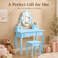 thumbnail image 2 of Ktaxon Kids Play Makeup Vanity Set with 3-Color Light, Girls Vanity Dresser Desk with Matching Stool, Light Blue, 2 of 10