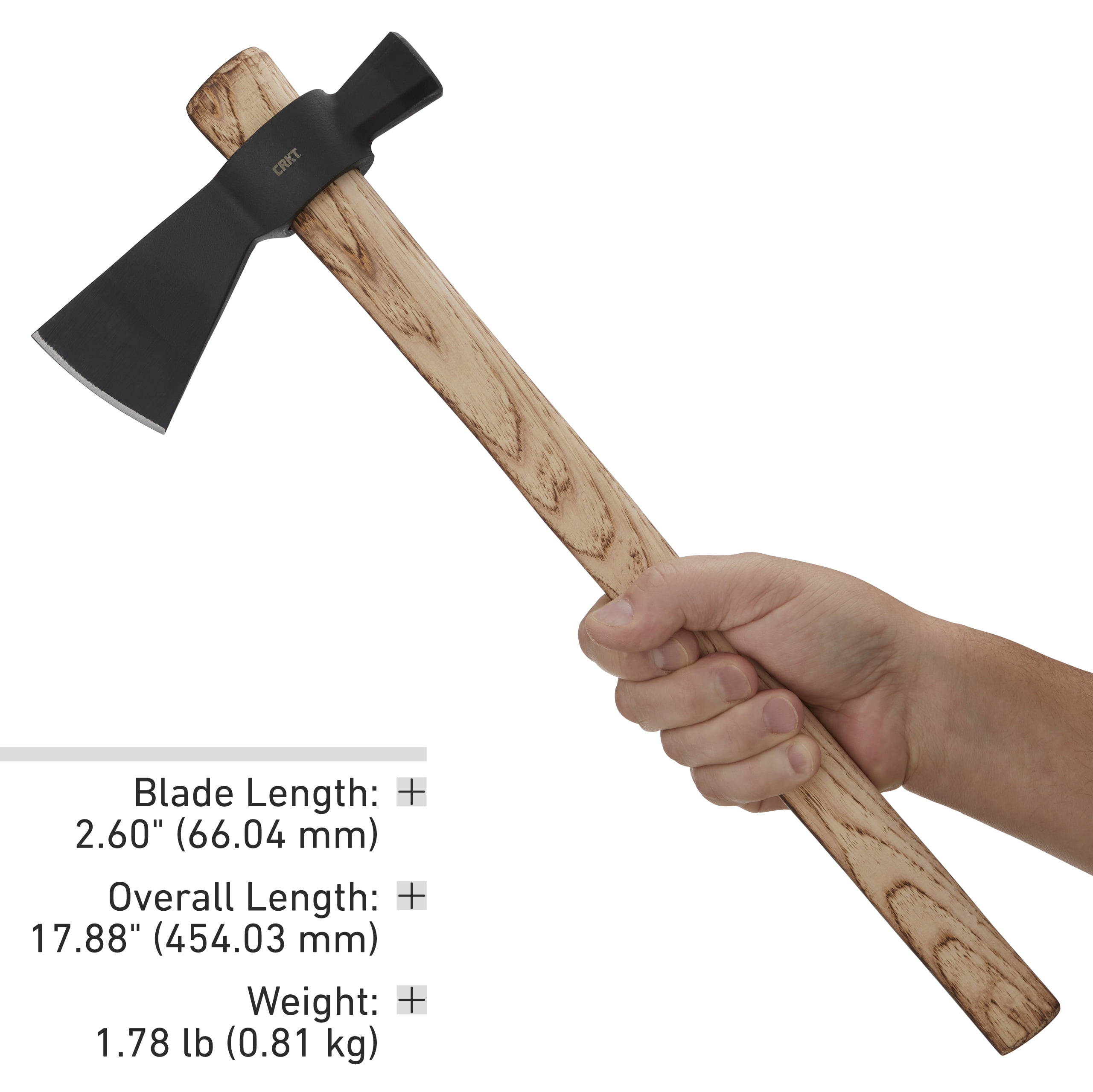 Columbia River Knife & Tool Chogan Hammer Axe Black Plain Tennessee Hickory Handle 2.6" 2724 1055 Carbon Steel