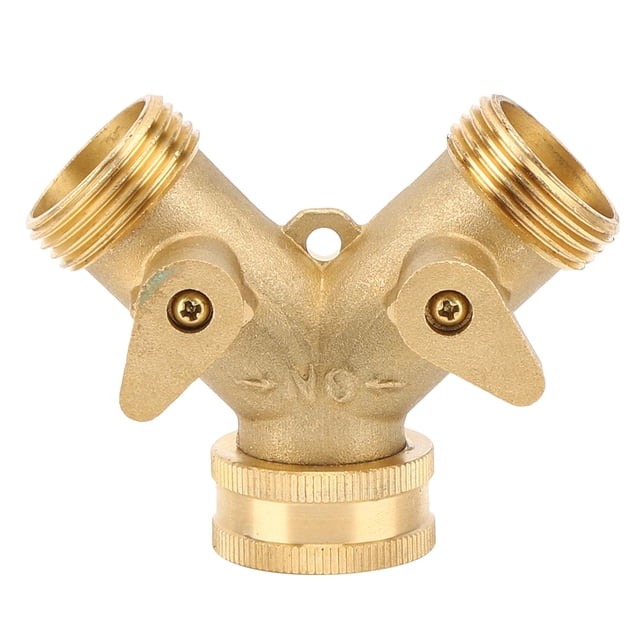 Conector de agua de latón para jardín, divisor de manguera de jardín de 2 vías, 3/4 pulgadas, con válvula, estándar de EE. UU.