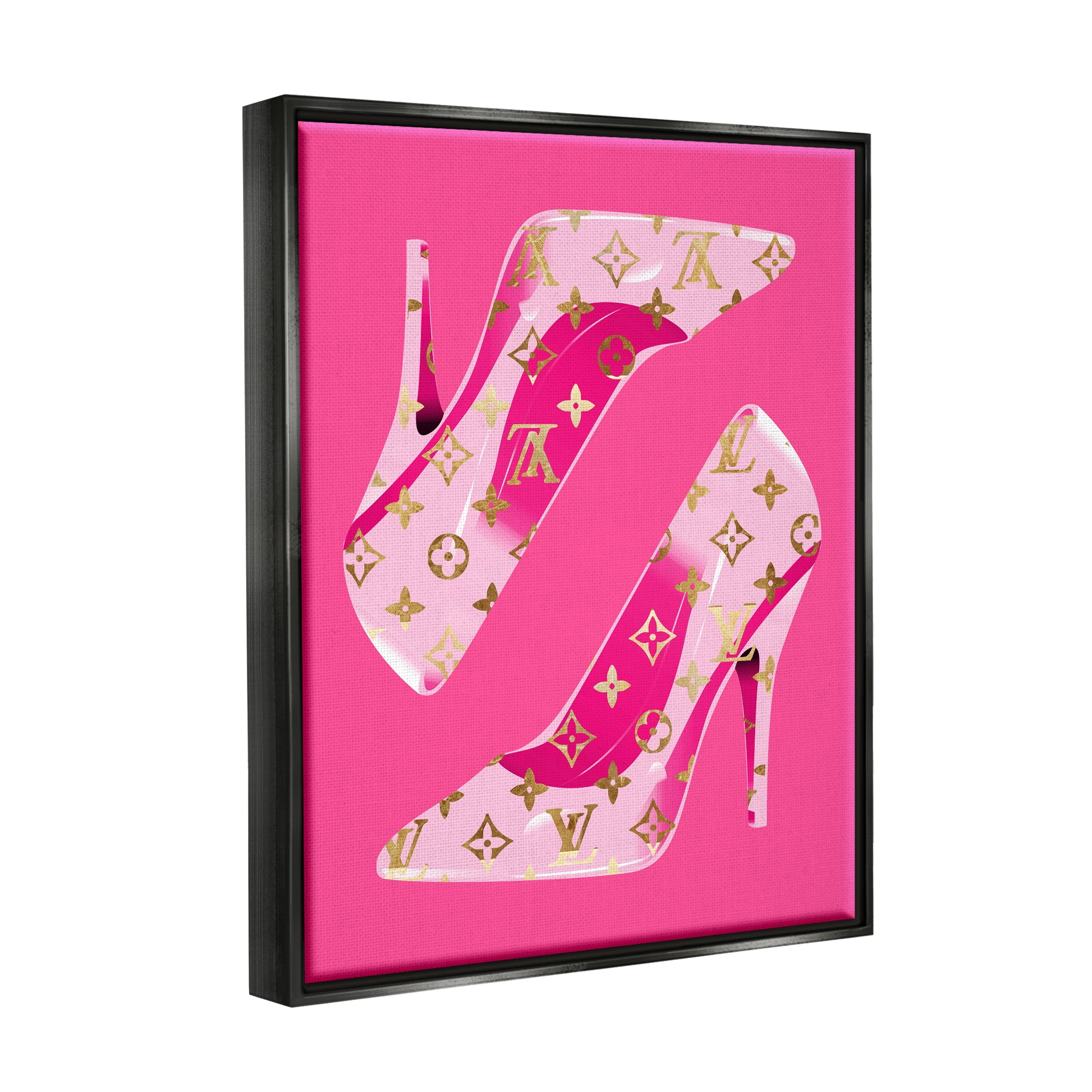 Stupell Industries Pink Fashion Heels Beauty & Fashion Painting Black Floater Framed Canvas Art Print Wall Art, 25 x 31