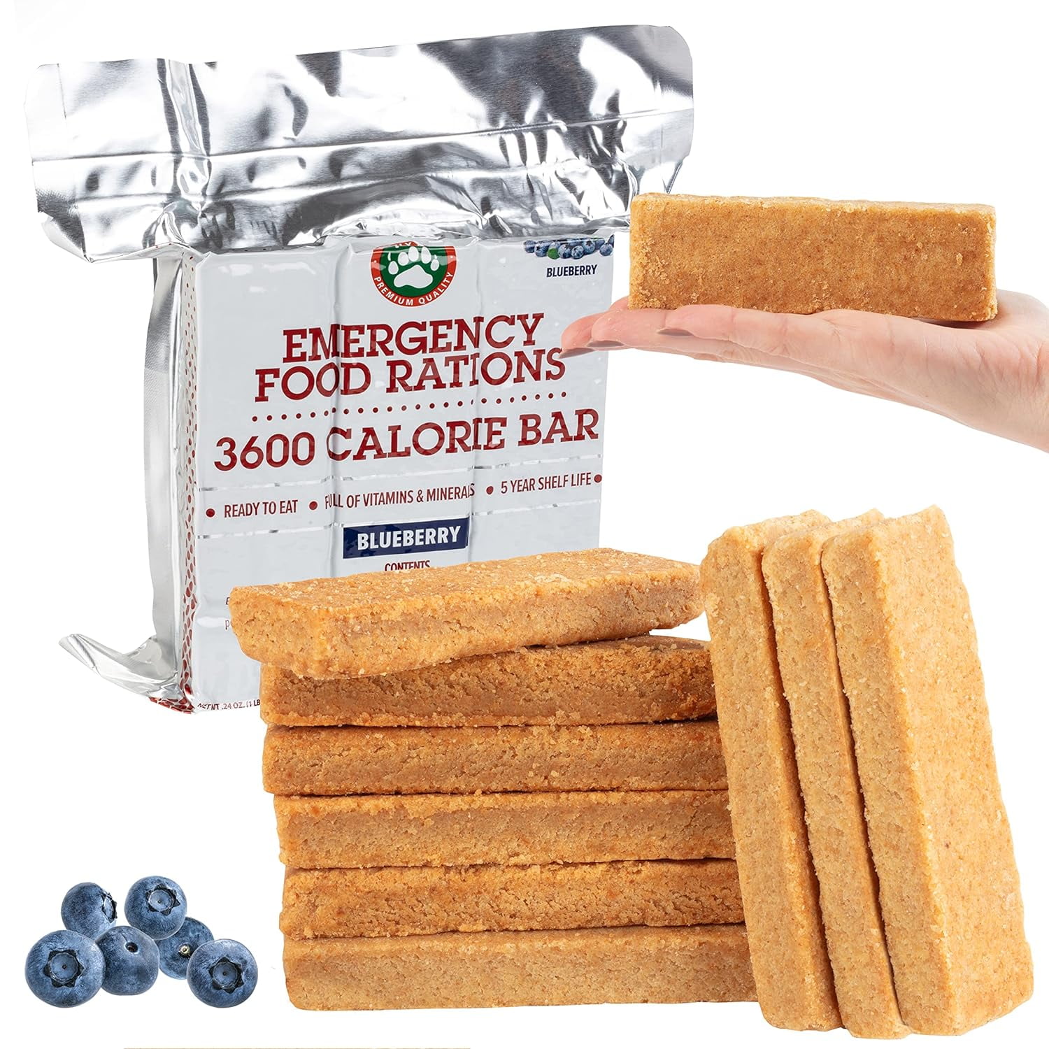 Grizzly Gear Emergency Food Rations- 3600 Calorie Blueberry Bar - 3 Day, 72 Hour Supply For Disaster Preparedness - 5 Year Shelf Life