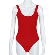 High Cut One Piece Swimsuit for Women, Low Back Scoop Neck Retro 80s Bathing Suit with Elastic Fit Tankini Style