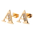 thumbnail image 1 of Aretes Mujer LuckyLy, Inicial Letra A, Acero Inoxidable con Oro 18k y Zirconia Cúbica, Modelo Tina dorado UNITALLA, 1 of 7