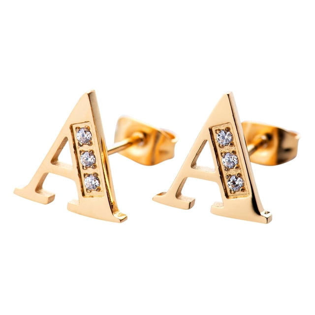 Aretes Mujer LuckyLy, Inicial Letra A, Acero Inoxidable con Oro 18k y Zirconia Cúbica, Modelo Tina dorado UNITALLA