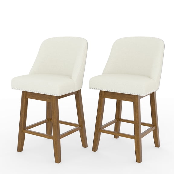 Tolead 26" Upholstered Swivel Counter Bar Stools with Back Wood Legs, Bar Chairs for Home,Bar,Set of 2, Beige