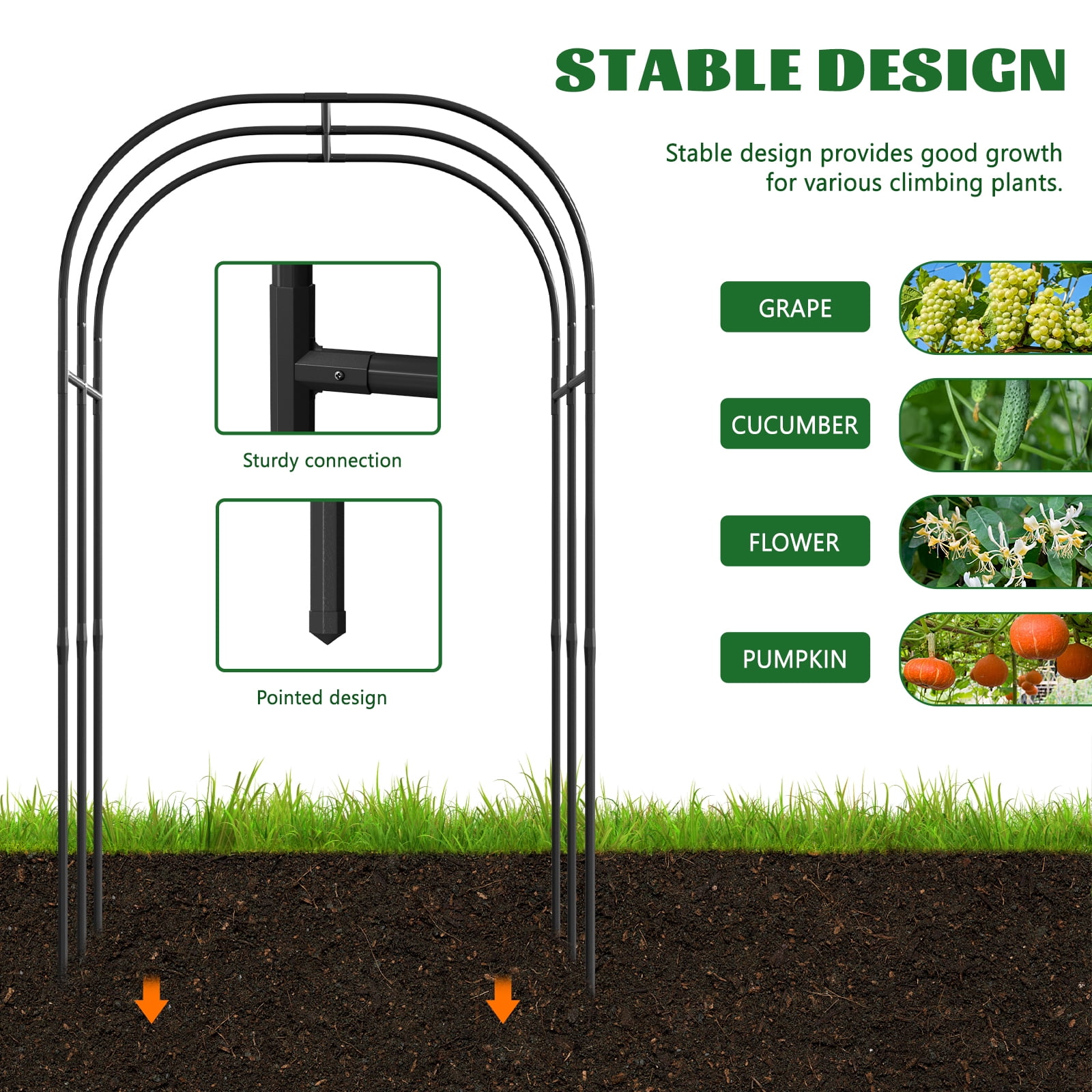 ABORON 3 in 1 Galvanized Raised Garden Bed with 85in Tall Arch Trellis for Climbing Vine Herbs Vegetables Flowers, Metal Raised Garden Bed Kit with Trellis, Plant Ties, Climbing Supporting Netting