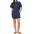 thumbnail image 2 of INSPIRE CHIC Ensemble Chemise à Manches Courtes en Coton 2 Pcs pour Femmes Col Rabattu Shorts Survêtements TG Bleu Foncé, 2 of 6