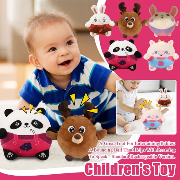 Rechargeable Animal Bouncing Baby toys, interactive Voice-Repeating Plush Balls, Soft Stuffed Playthings for infant Entertainment, toddler Speech development, at-Home & on-Go Baby