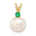 thumbnail image 3 of 14K Yellow Gold Emerald 8-8.5mm White Round FWC Pearl Pendant, 3 of 3