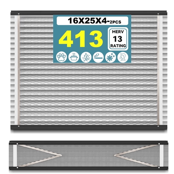 2 Pack 413 Replacement Filter Compatible with AprilAire Whole House Air Purifier 1410, 1610, 2410, 2416, 3410, 4400, MERV 13, 16 x 25 x 4 Air Filter