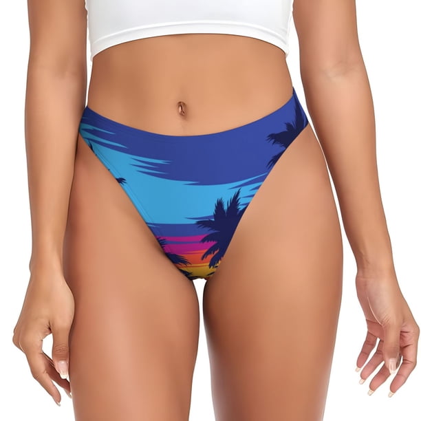 Fotbe Beach with Palm Trees Tanga Sin Costuras para Mujer con Estampado – Panties Invisibles, Transpirables y Cómodos para Uso Diario-XX-Large