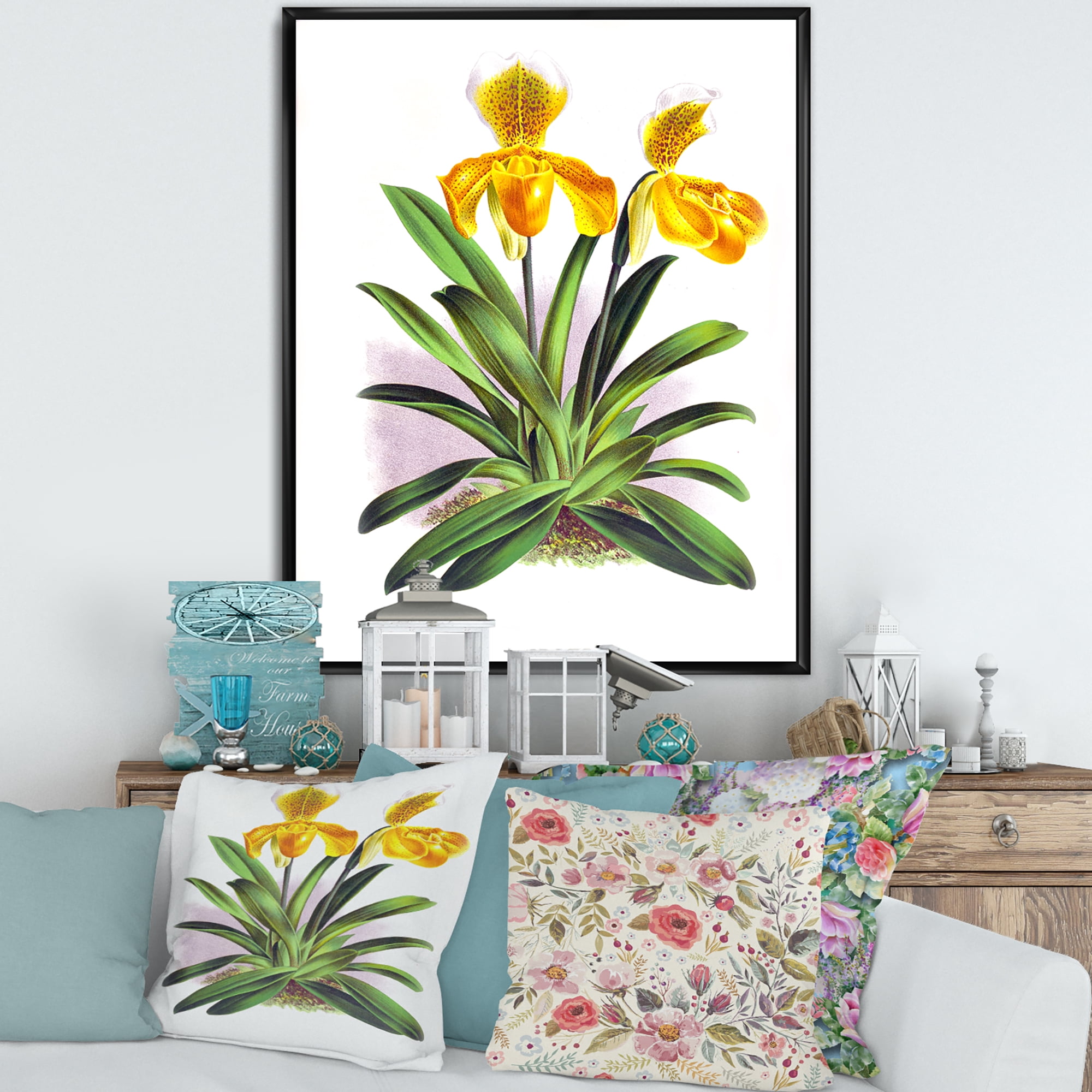 Designart 'Yellow Vintage Orchid' Traditional Framed Canvas Wall Art Print