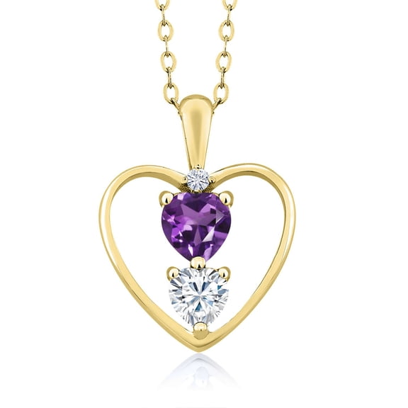 Gem Stone King 18K Yellow Gold Plated Silver Purple Amethyst Pendant Necklace for Women (0.66 Cttw, Gemstone February Birthstone, Heart 5MM and 4MM, with 18 inch Silver Chain)