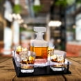 thumbnail image 4 of Bezrat Old Fashioned Decanter & Whiskey Glasses Set – On Rich Wood Mahogany Acrylic Glass Base Tray Stand – 4 Scotch Bourbon Glasses – Gift Packaging, 4 of 6