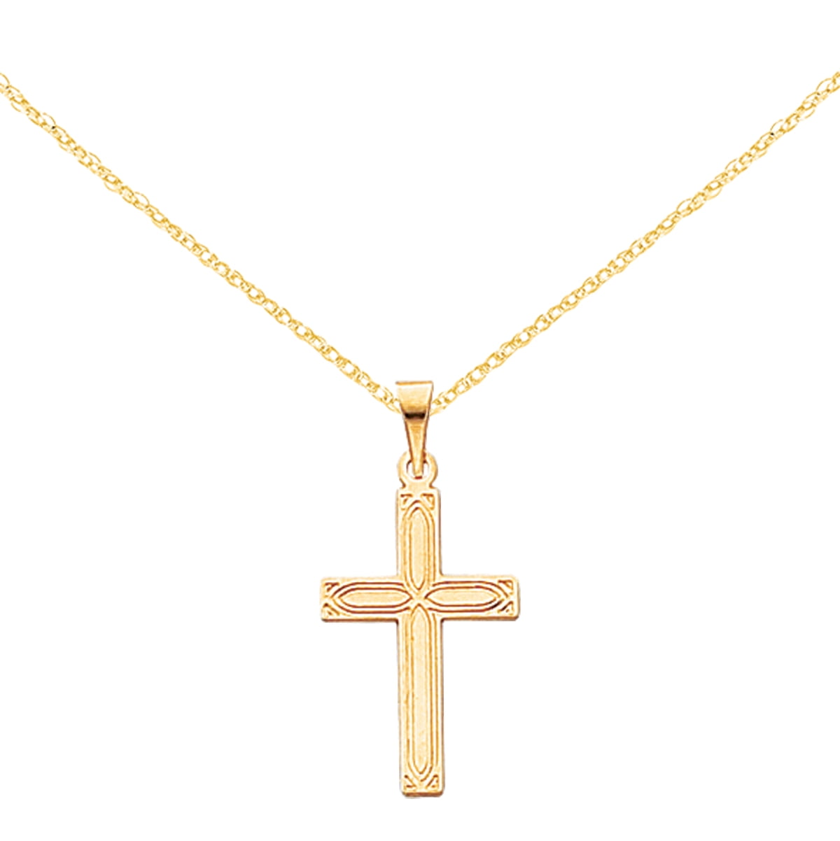 Primal Gold 14 Karat Yellow Gold Solid Cross Pendant with 18-inch Cable ...