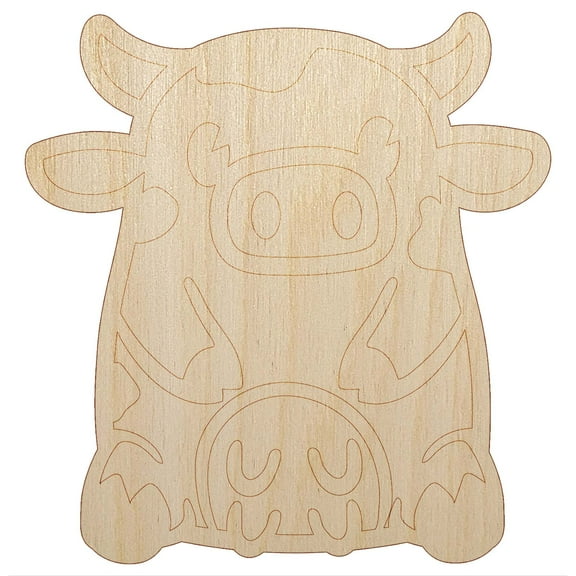 Cute Spotted Cow Sitting Wood Shape Unfinished Piece Cutout Craft DIY Projects - 4.70 Inch Size - 1/8 Inch Thick