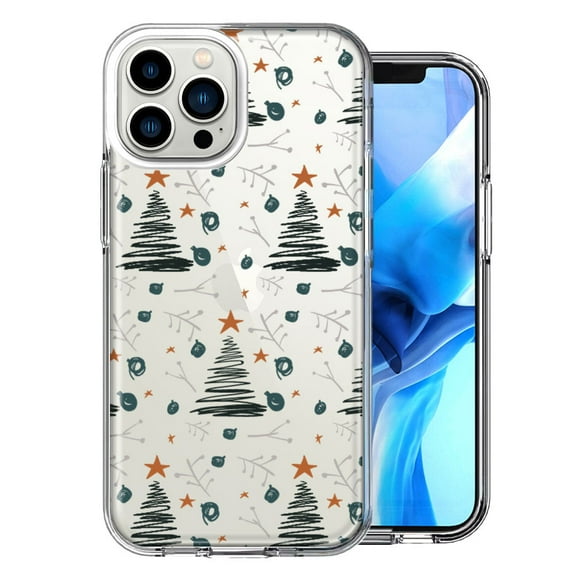 MUNDAZE Case for Apple iPhone 15 Pro Max Slim Hard Shell Soft TPU Hybrid Shockproof Heavy Duty Protective Phone Cover - Christmas Tree Scribbles Design