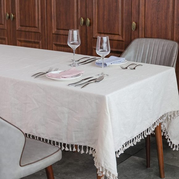 GFDYREE Nappe en Lin - 60 x 84 Pouces Naturelle, Couverture de Table Carrée, Tissu Naturel Européen Pur à 100 % Lin pour Décoration de Table à Manger Maison et Cuisine