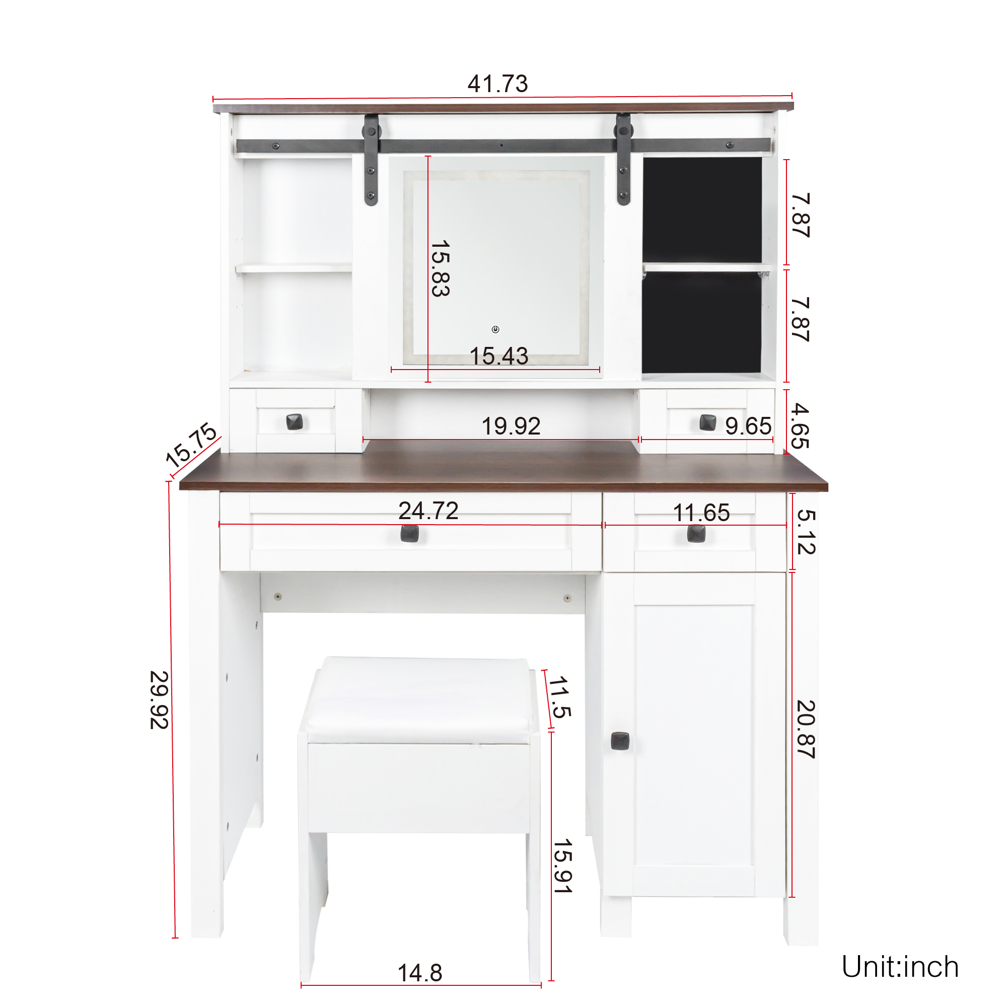 Makeup Vanity with Mirror and Lights,41.73" Wide Vanity Desk ,Vanity Table with 4 Drawers