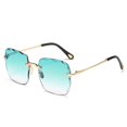 thumbnail image 2 of Gafas de sol de moda con borde sin marco poligonal para mujer, gafas de sol con protección solar y patas de espejo curvadas de metal, 2 of 5