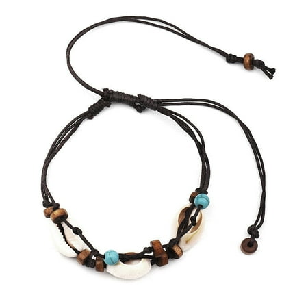 

Boho Natural Sea Shell Stone Anklets For Women Wood Bead Seashell Ankle Bracelet On Leg Foot Chain Wax Rope Anklet Beach Jewelry