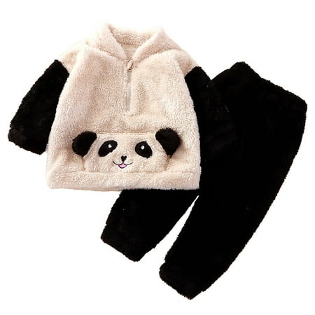 

ZCFZJW Toddler Kids Two Piece Sherpa Fleece Outfits Long Sleeve Cute Cartoon Pattern Zipper Pullover Sweatshirts Pocket Coat and Long Pants Winter Warm Infant Baby Sets Black 80