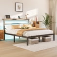 thumbnail image 3 of E-motie Full Size Bed Frame with Storage Headboard, Heavy Duty Platform Bed Frame with Charging Station and LED Light, Easy to Assemble, No Box Spring Required, Black, 3 of 9