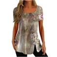 thumbnail image 2 of Aoochasliy Womens Blouses Short Sleeve 2023 Casual Floral Prints Square Neck Buttons Shirts Loose Blouses, 2 of 5