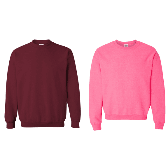 Gildan Men’s Hi-Vis Crewneck Sweatshirt, Heavy Blend Long Sleeve Safety Pink and Garnet, 2-Pack, S