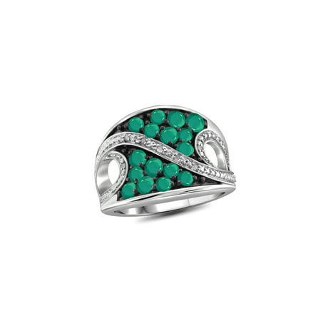 - 1 1/2 Carat T.G.W. Emerald And White Diamond Accent Sterling Silver Ring