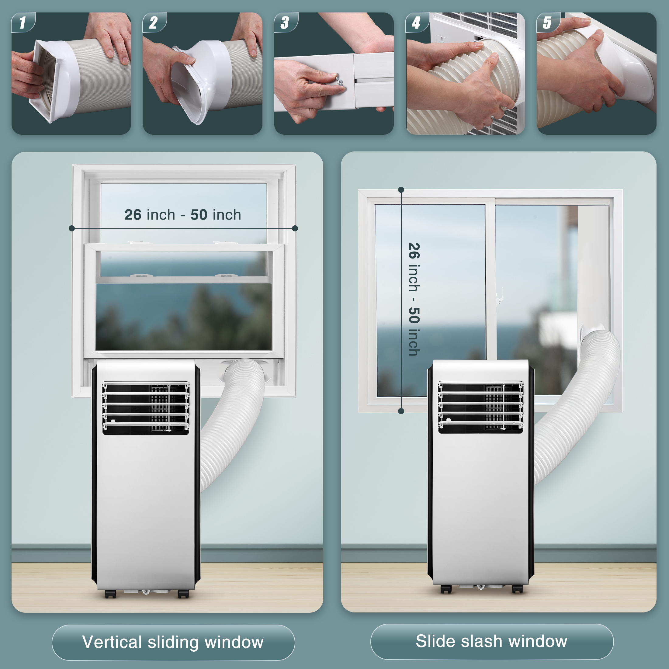 Auseo 6000 BTU ( 10000 BTU ASHRAE ) Portable Air Conditioner, 3-in-1 Air Cooler, Dehumidifier & Fan Mode Remote Control/Installation Kits-White - image 3 of 7